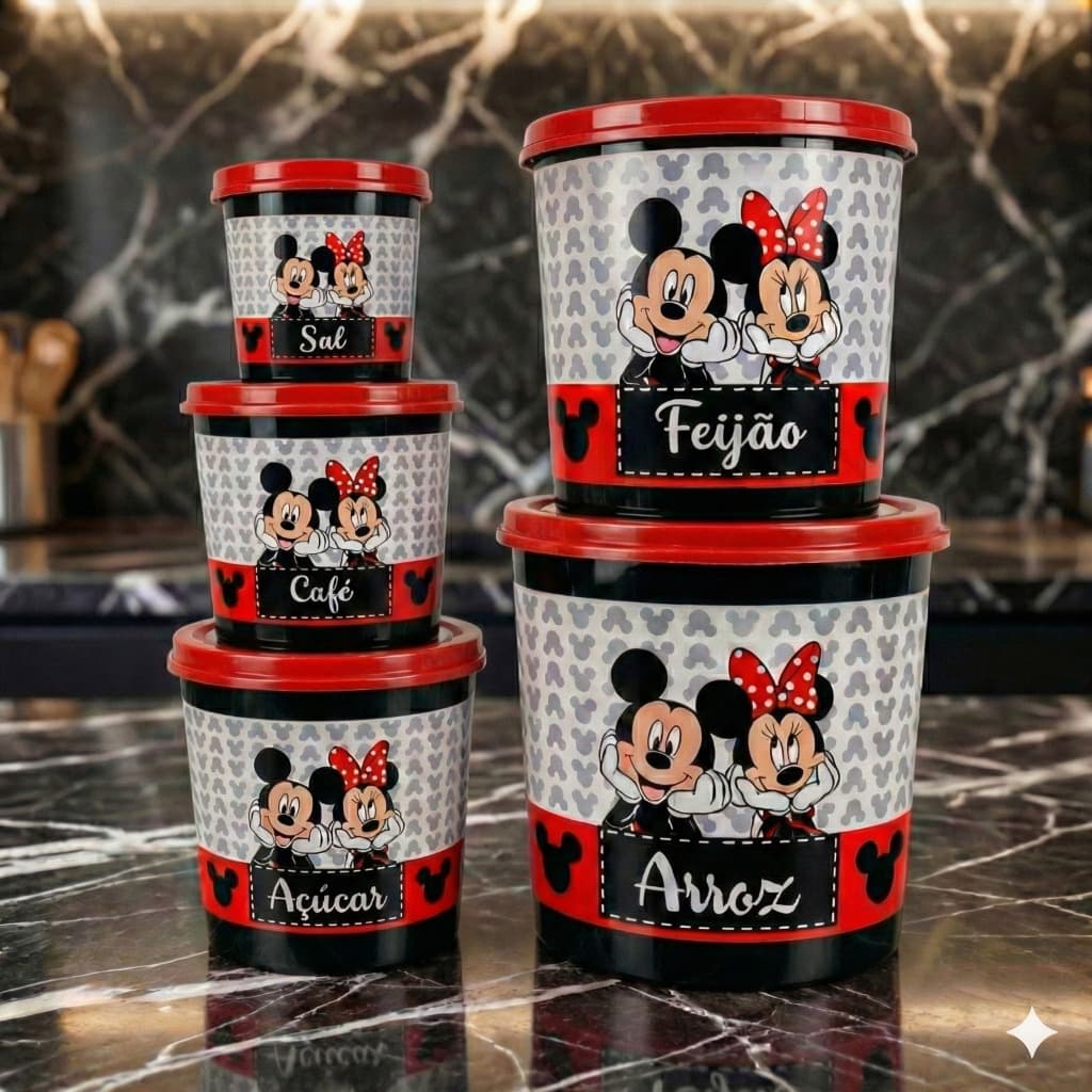 jogo de 5 potes  mantimentos personalizado mickey