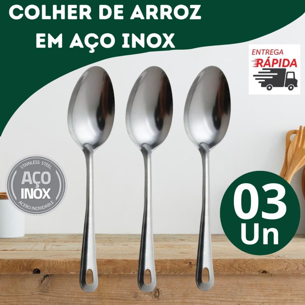 Kit ConjuntoTrês Colheres de Arroz, 100% Aço inox Grande   Casa, Cozinha, Restaurante, Buffet Profissional,