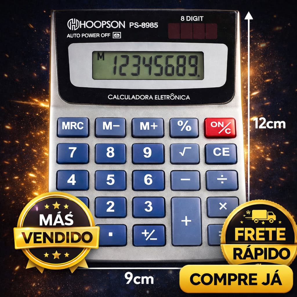 Calculadora Eletrônica 8 Dígitos Visor Grande Teclas Macias Bateria Escritório Estudantil