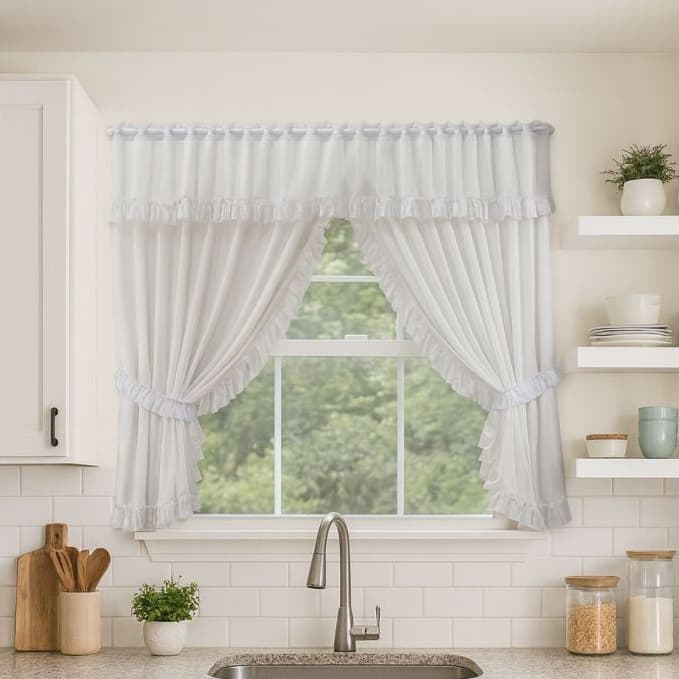 Cortina de cozinha com babadinhos  para o varão