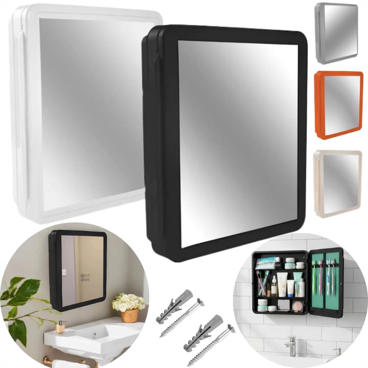 Armário de Banheiro Com Espelho Amário Para Banheiro de Sobrepor Ou Embutir Em Plástico Resistente