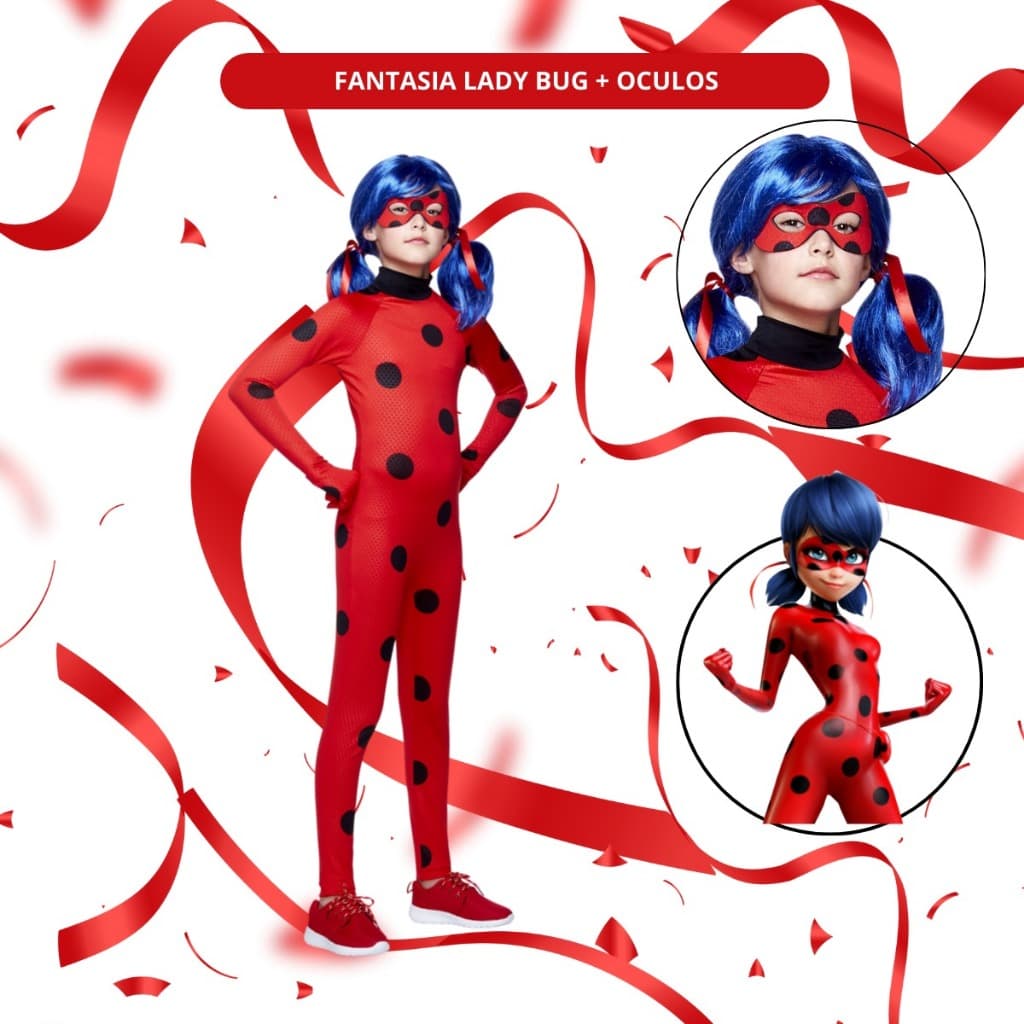 Fantasia Ladybug Infantil Original Joaninha Festa Luxo + Máscara
