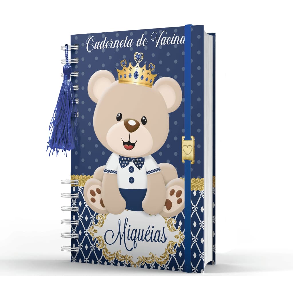 Caderneta de Vacina/Saúde Completa Personalizada com Nome Ursinho Azul - Capa Dura