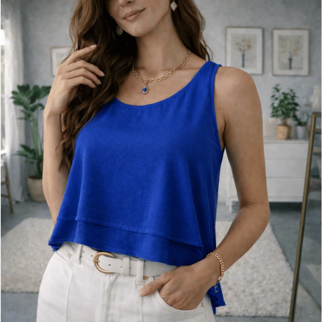 Blusa Feminina Estilosa Regata Camada Dupla Tecido Duna Plus Size Elegante Moda Blogueira