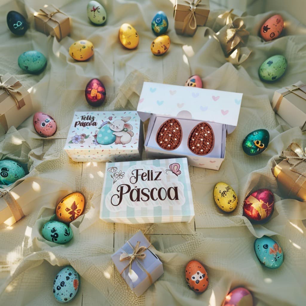 10 Caixas Para 2 ovos de Colher 50 g Lembrancinha Feliz Páscoa Ovo Surpresa (Vai Com Berço)