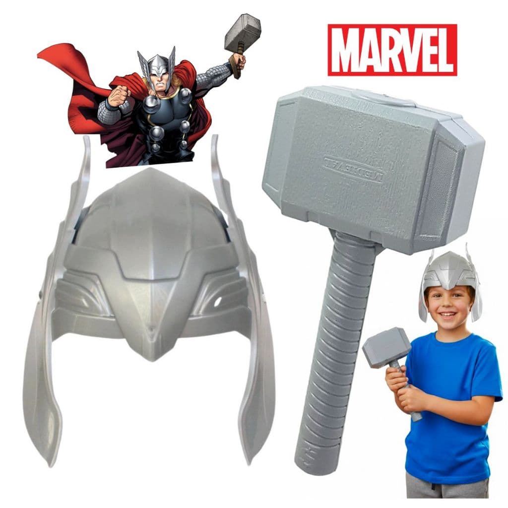 Kit Brinquedo Espada Martelo Thor + Mascara Marvel Vingador