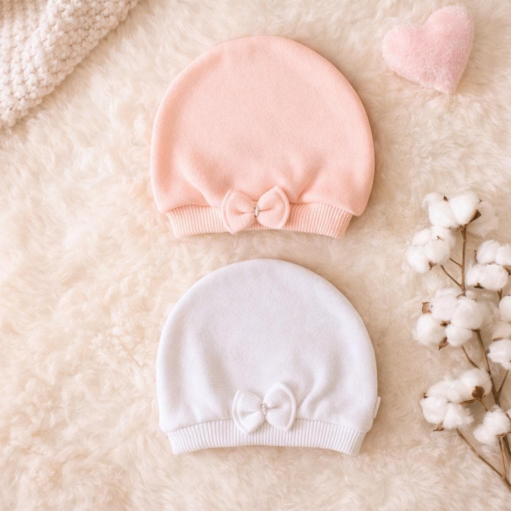 Kit 2 Toucas Bebê Menina RN Recém-Nascido Algodão Macio Saída Maternidade Enxoval Baby Touquinha Infantil