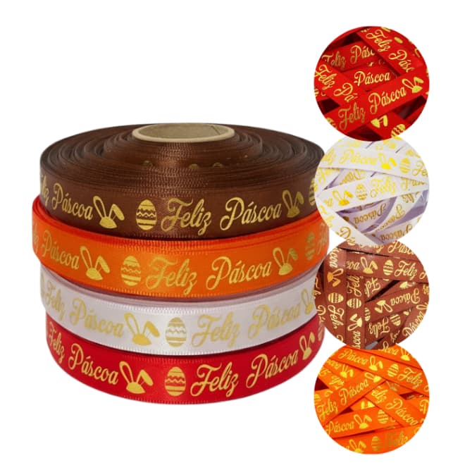 Fita de Cetim Feliz Páscoa 15mm Para Laços e Embalagem