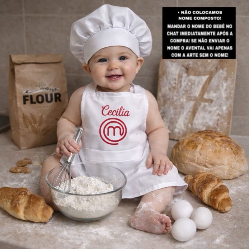 Avental Para Mesversário e Touca De Confeiteiro simples