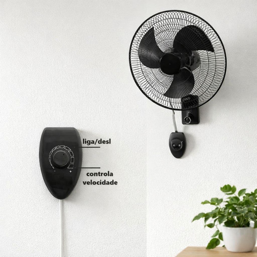 Controle Velocidade Dimmer Sobrepor Ventilador Parede Oscilante preto (02-08)