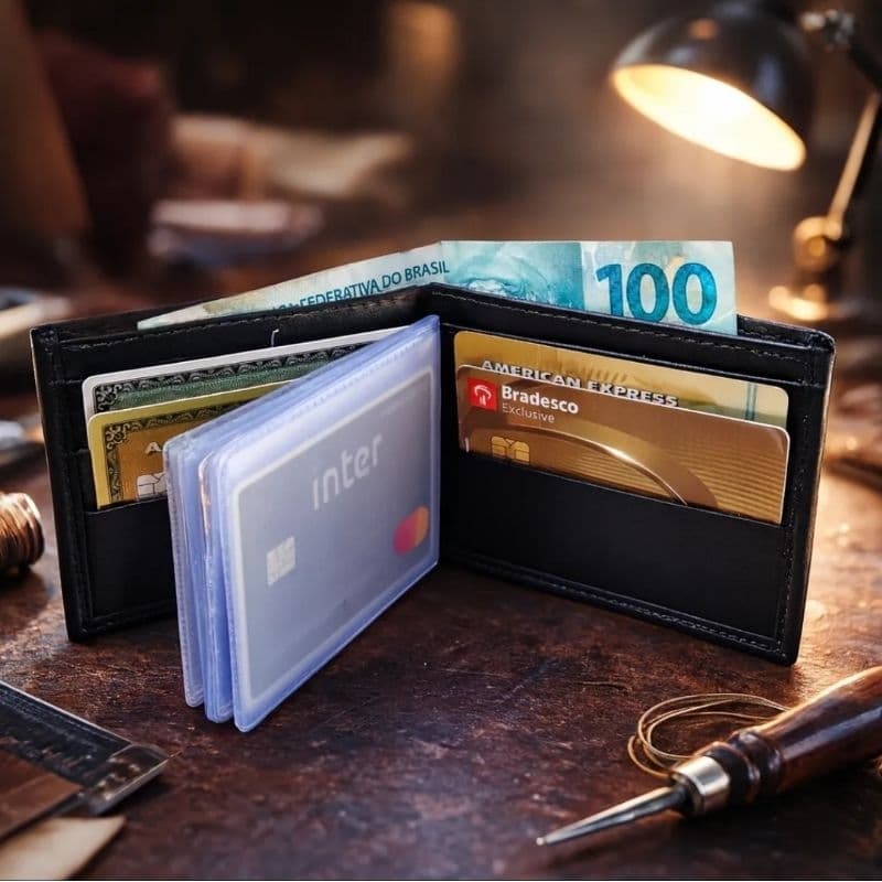 Carteira Couro Sintético Masculino Porta Cartões Dinheiro resistente