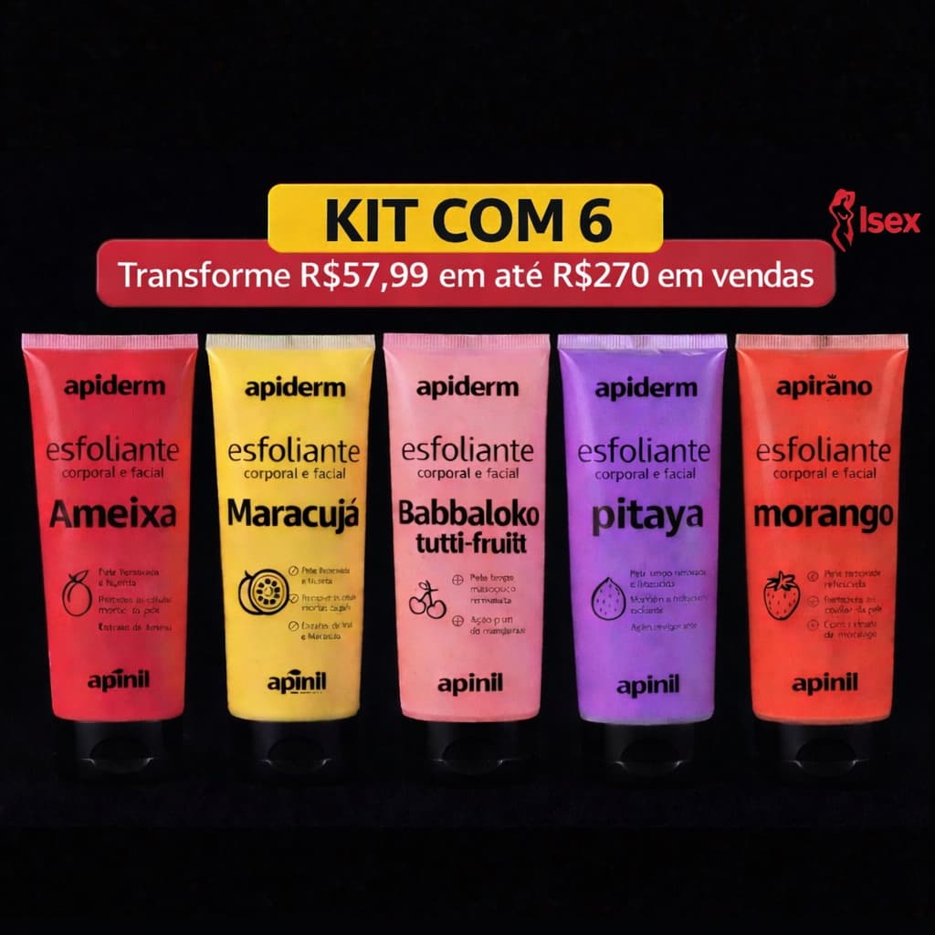 Kit com 6 Esfoliante Facial e Corporal Sortidos 190g Apinil - Atacado para Revenda