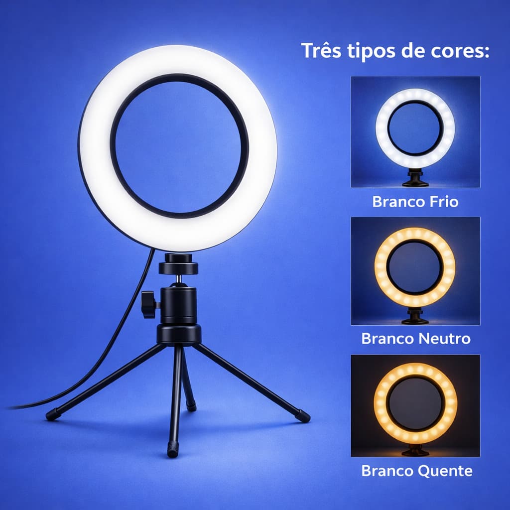 Ring Light De Mesa. Luminária De Led. Tripé 6 Polegadas com Suporte Celular. Portátil.