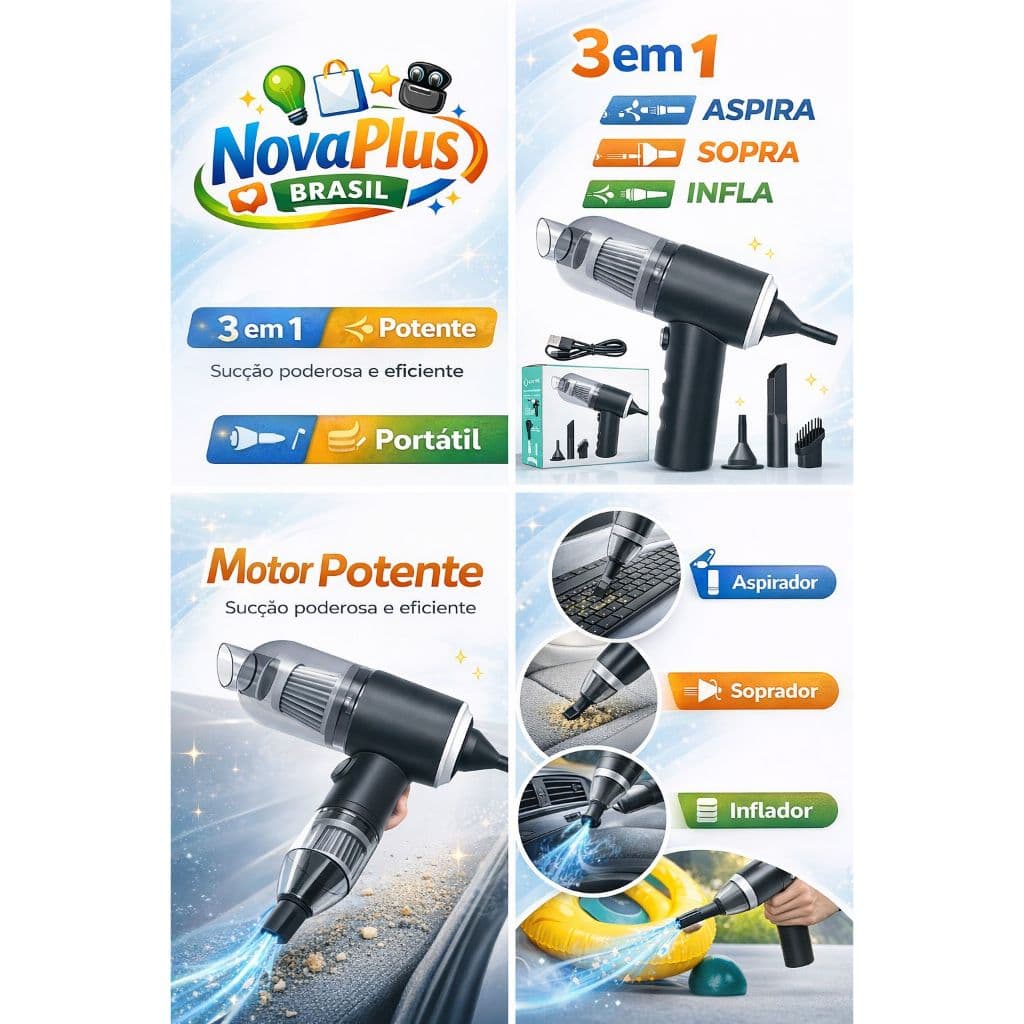 Aspirador Portátil Inteligente Sem Fio Recarregável | Limpeza Rápida e Precisa para Carro e Casa
