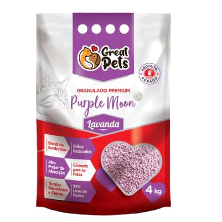 Kit 1/2/3 Areia Bentonita Esférica Premium Lavanda Great Pets para Gatos 4KG