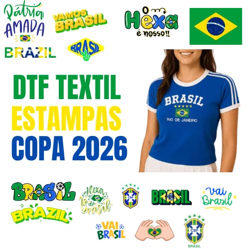Estampas Dtf Têxtil Copa 2026 brasil Para Camisetas - Termocolante Prensa Facil