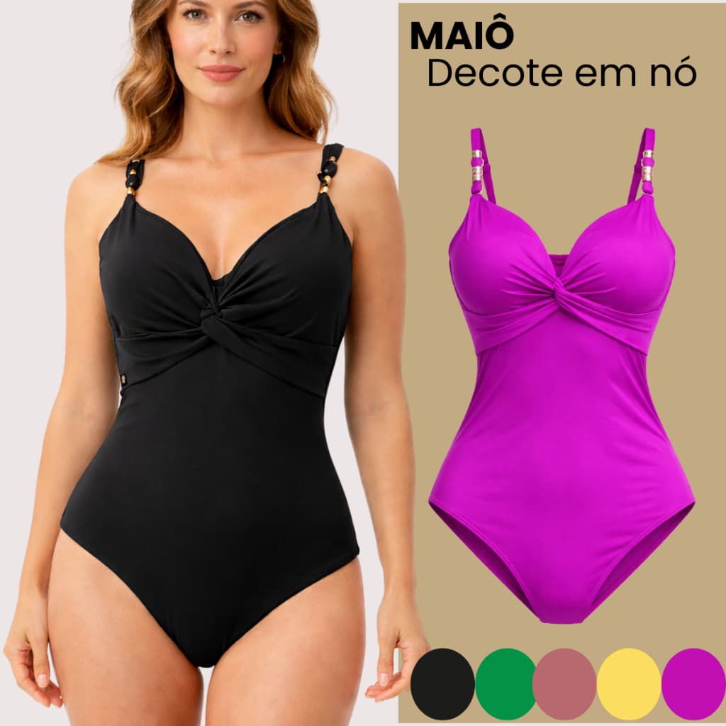 Maiô Feminino Praia Bojo Poliamia Premium Decote em Nó Alça Regulavel Biquini Body