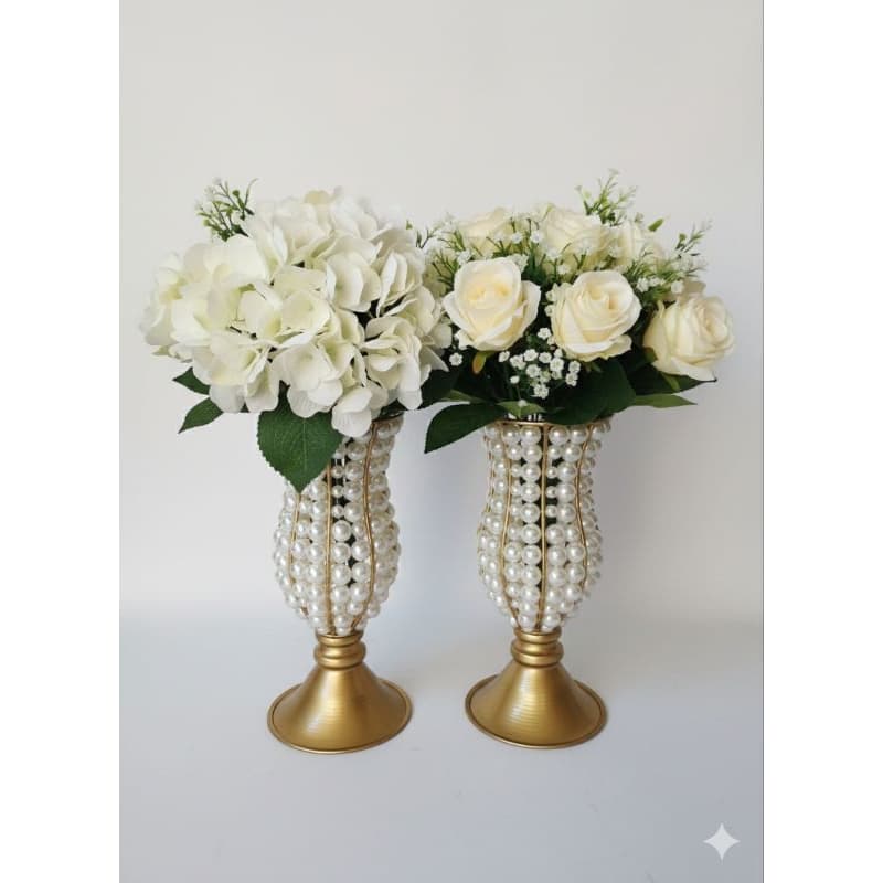 Vasos bordados 2 peças para decoração modelo luxo pedras e pérolas