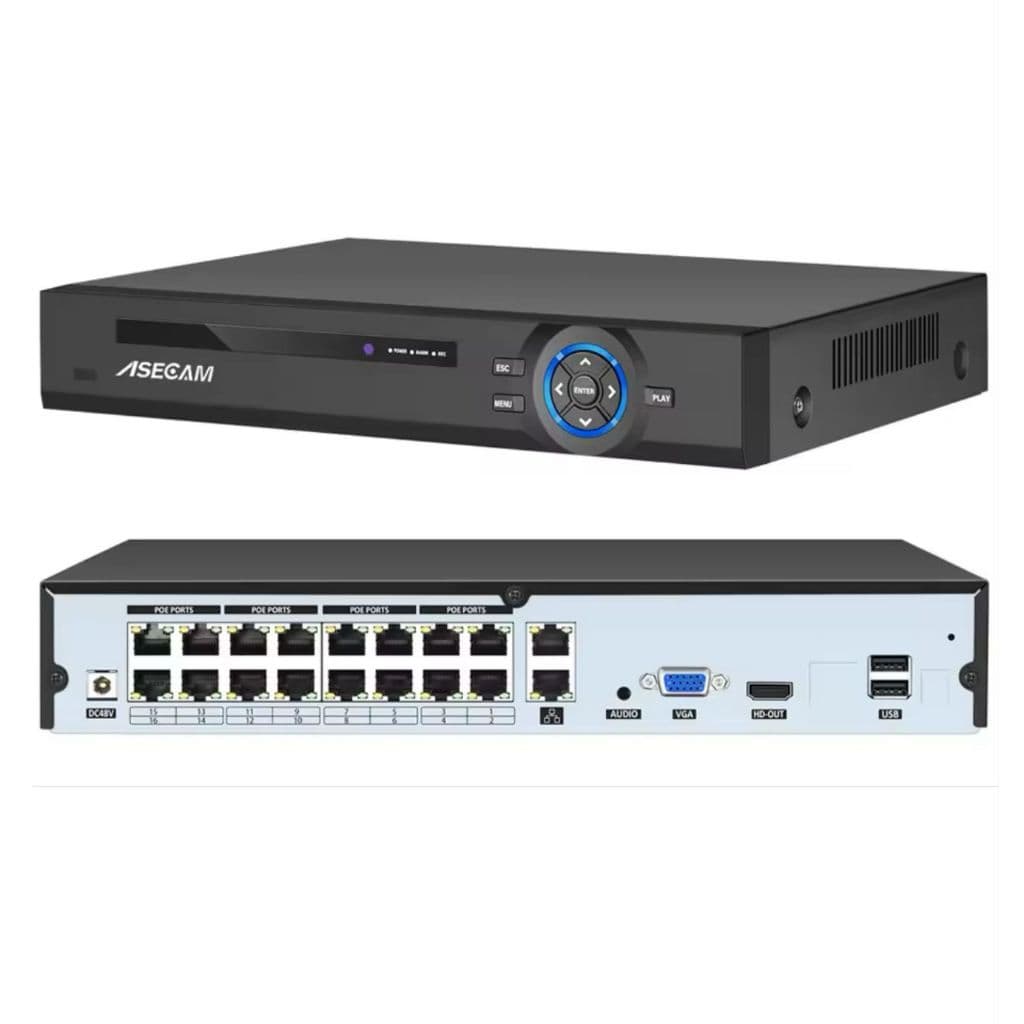 NVR Asecam 16 Canais 4K PoE Ultra HD com HD 2TB Incluso IA Facial