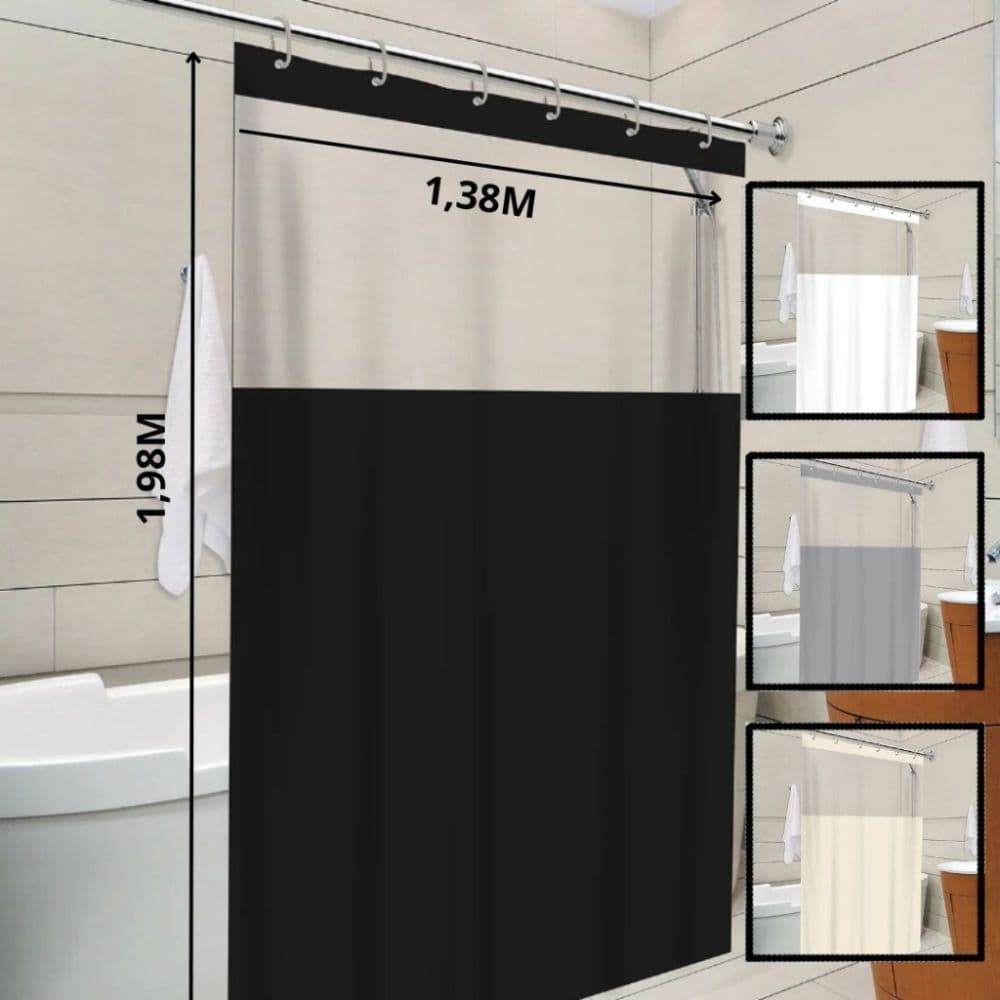 Cortina Box Banheiro com Visor Diversas Cores Ilhos ou Gancho PVC Antimofo Impermeável