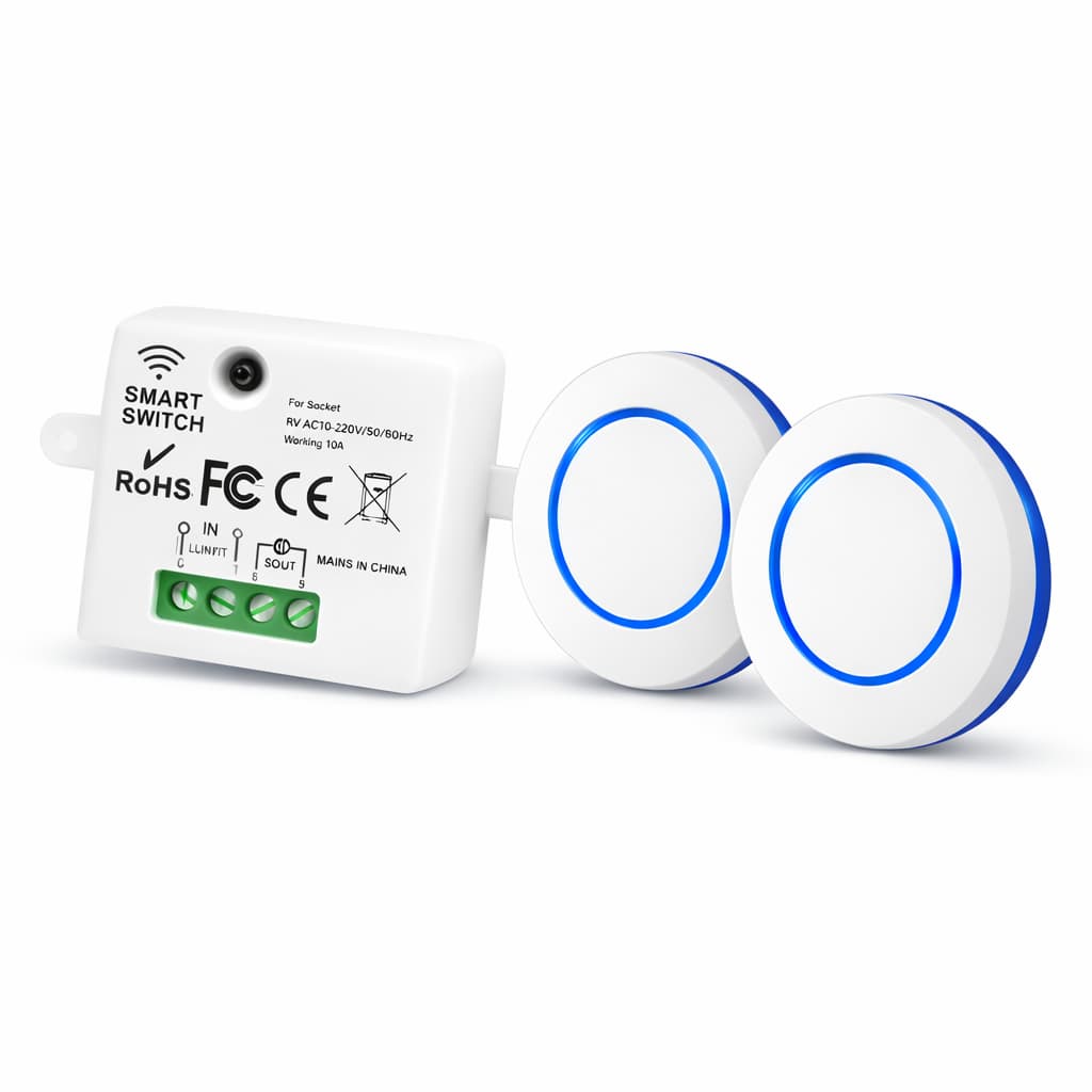 Interruptor de Luz Sem Fio com Controle Remoto 2 Botões 433MHz Bivolt Alcance 50m - Fácil Instalação