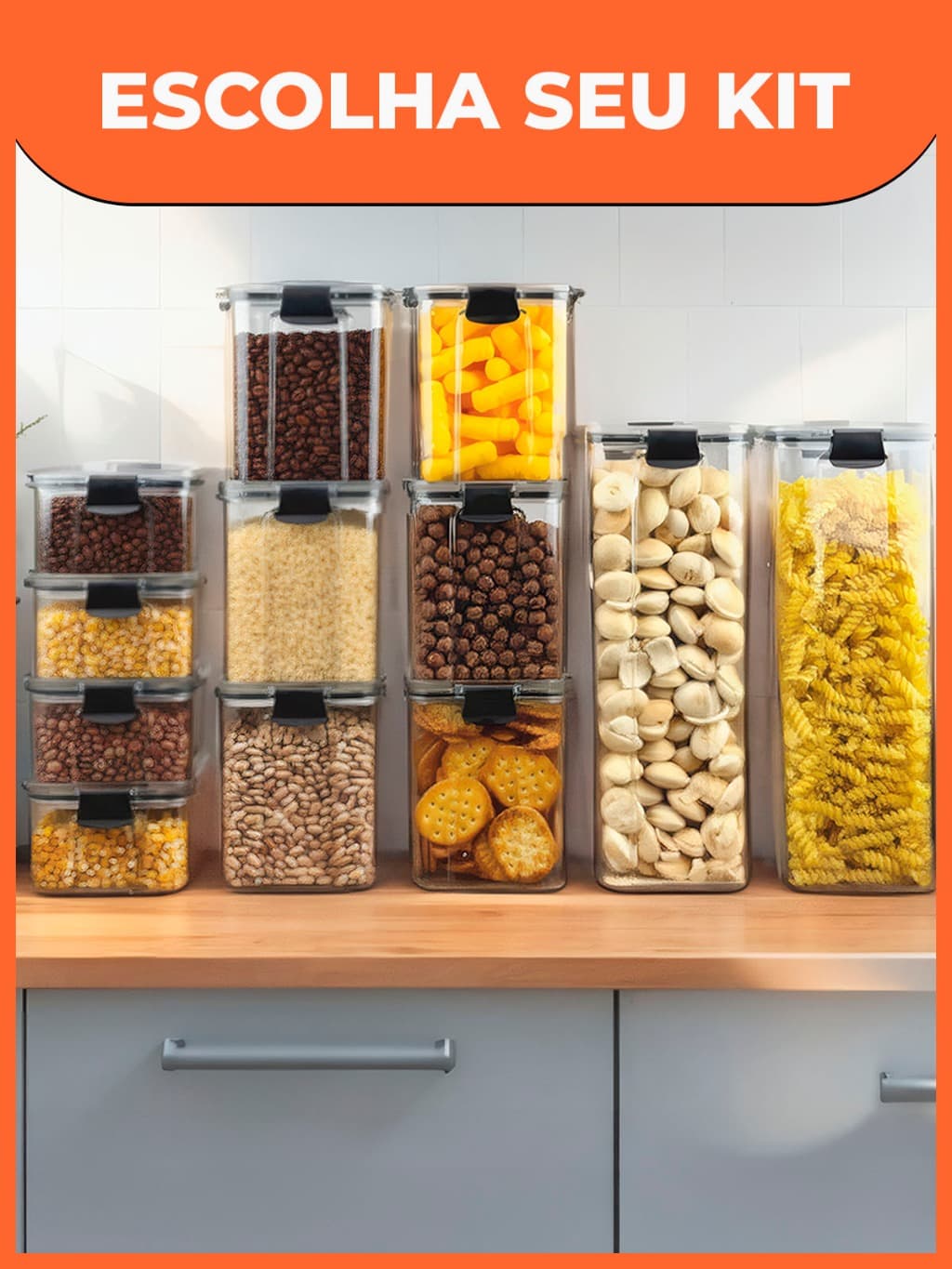 Kit Potes Herméticos Organizador de Mantimentos Transparente Com Trava BPA Free
