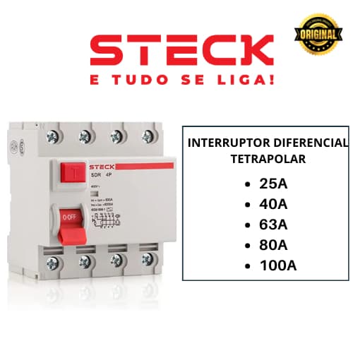 INTERRUPTOR DIFERECIAL IDR  TETRAPOLAR 4P DISPOSITIVO DR STECK  25A/40A/63A/100A  30ma STECK