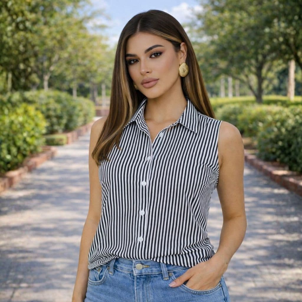 Blusa Regata Feminina Alça Larga Listrada e Lisa Elegante Social