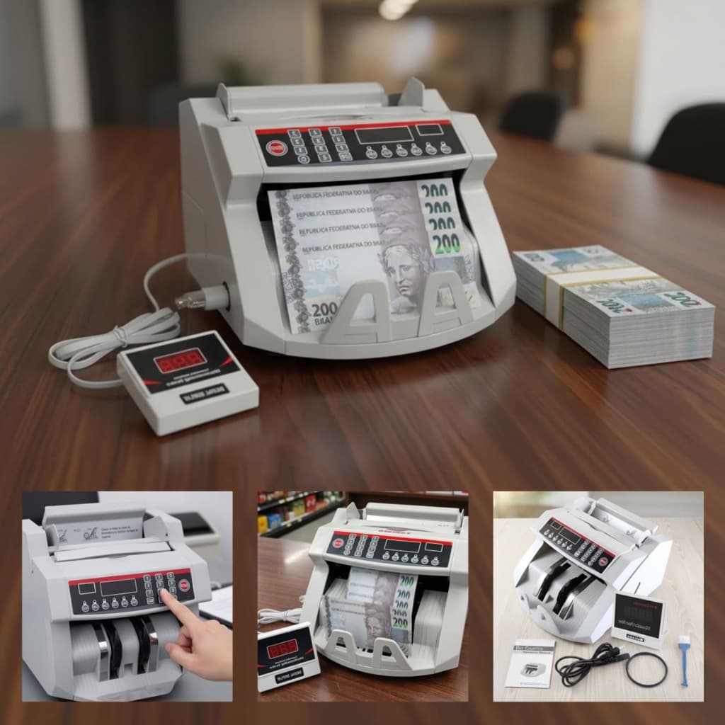 Maquina Contadora De Cédulas Dinheiro 1000 Por Minuto Bivolt Detecta Nota Falsa
