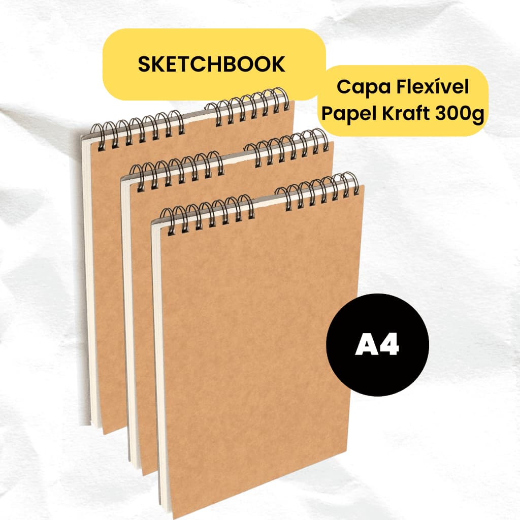 A4 Caderno Sketchbook Desenho Capa Flexível 90g | 120g | 240g