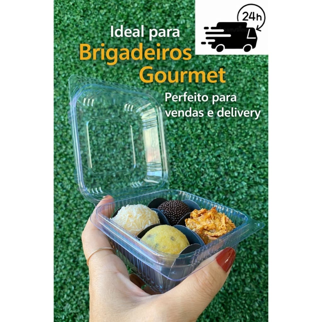 50~200 Unidades de Embalagem para Doces Brigadeiro Bolo de Colher 4 Doces /PET Transparente - 200ml