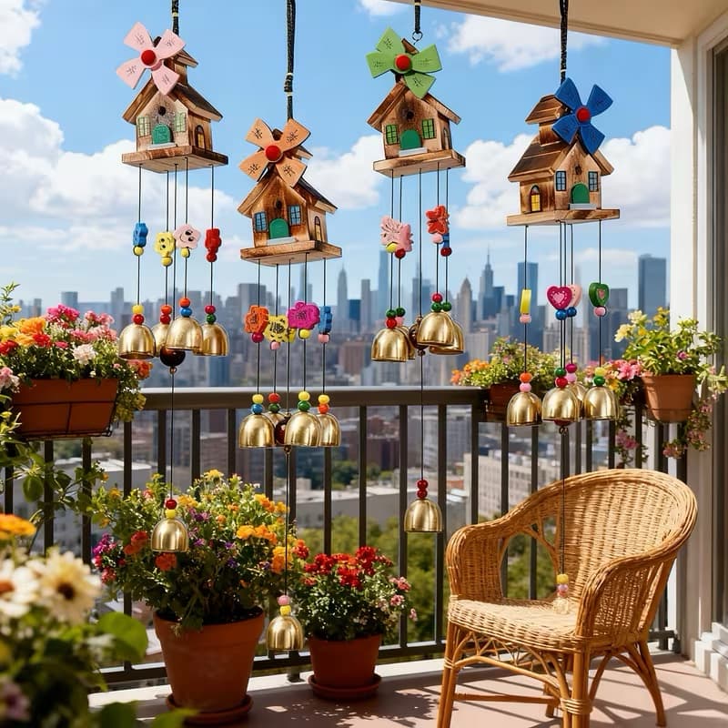 Sino Dos Ventos Casinha e Moinho para Decoração