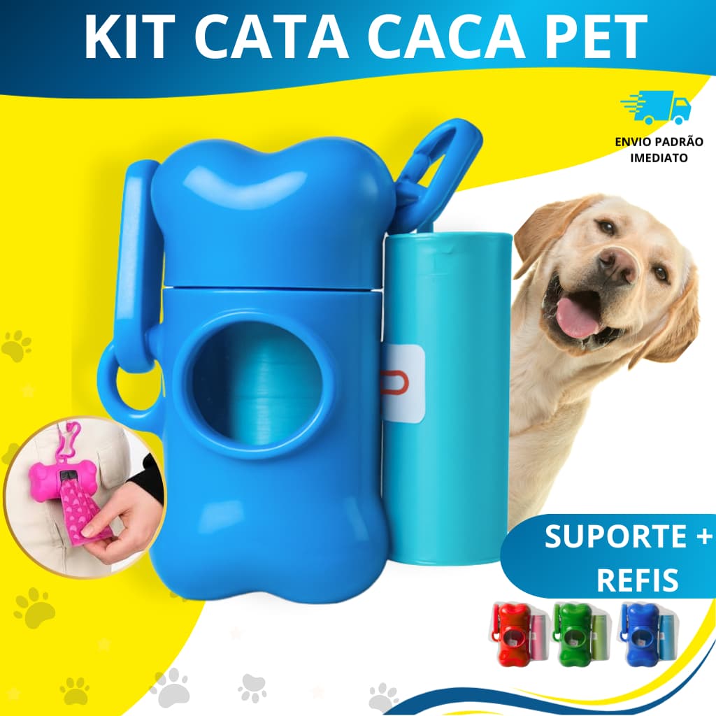 Kit Suporte Cata Caca + Refil Sacos Práticos e Higiênicos Pets Para Passeio Cachorro