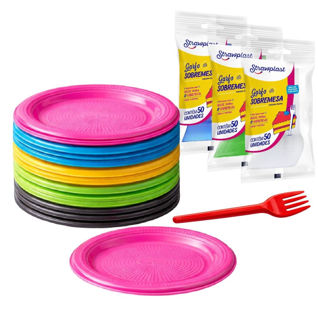 Kit Festa Descartável Aniversário Pratos + Garfos Completo Para Festa Cores Premium Escolha a Cor