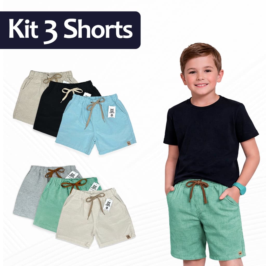 Kit 3 Bermuda Linho Infantil Juvenil Short Estilo Mauricinho Premium 02 ao 16