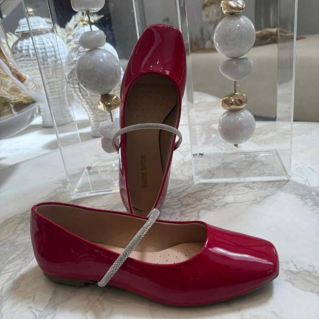 Sapatilha Boneca Feminina Bico Quadrado Tira Strass Sapato Feminino