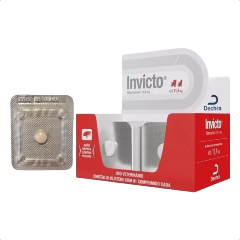 Antipulgas Ação Rápida Invicto Até 11Kg Para Gatos e Cães Pet 1 Comprimido 11,4mg
