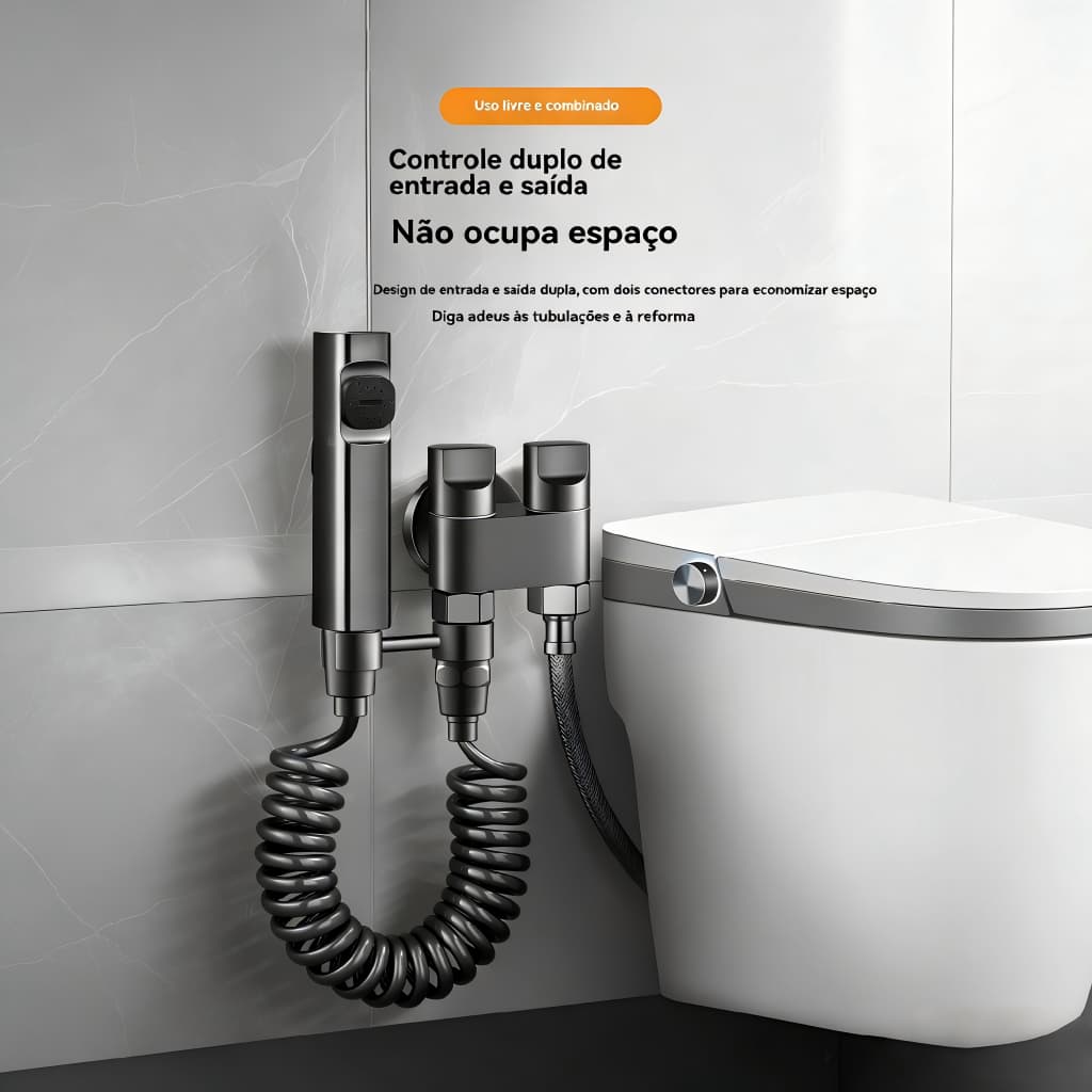 KIT Banheiro Ducha Higiênica Completa Aço Inoxidável  - Duas Saídas 1/2 Mm com Registro, Conjunto de Pulverizador