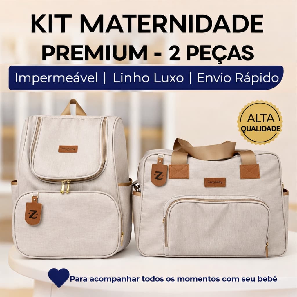 Kit Bolsa + Mochila Maternidade Linho Premium 2 Peças Impermeável Bebê RN