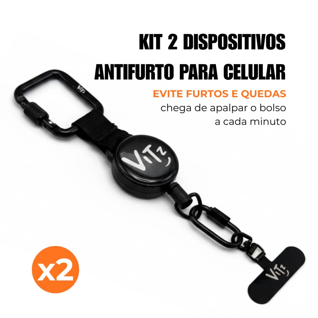 Kit 2 Dispositivos Antifurto para Celular com Cabo de Aço Retrátil Vitz | Segurança para Festas, Shows e Viagens