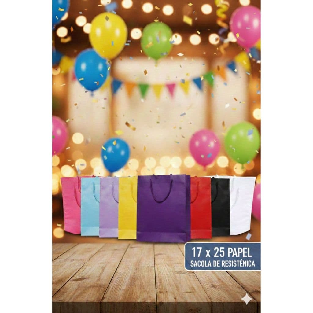 SACOLA DE PAPEL KIT com 10/20/30/50 UNIDADES várias cores LISAS TAMANHO 17x6x25 CM