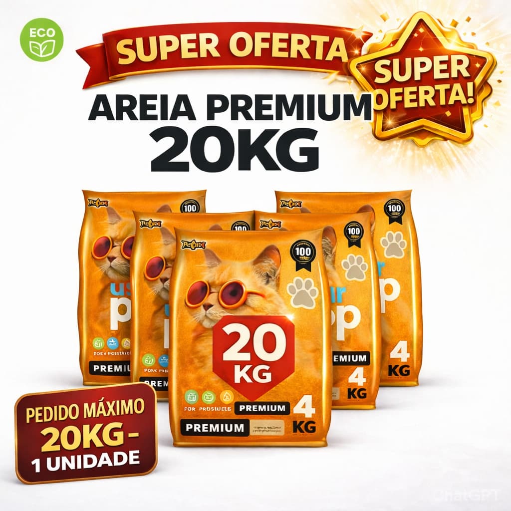 Kit Areia Sanitária Pop Star 20kg (5x4kg) com Alta Absorção  e Controle Eficiente de Odores