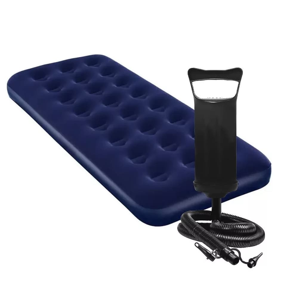 Kit Colchao Inflavel Casal ou Solteiro de Ar Suporta 300kg + Bomba de Ar resistente + 1 Adesivo