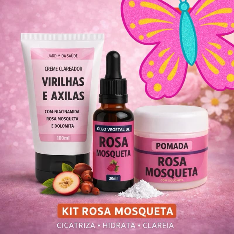 Kit Creme Clareador ìntimo + óleo de Rosa Mosque e Pomada Rosa Mosqueta Clareadora