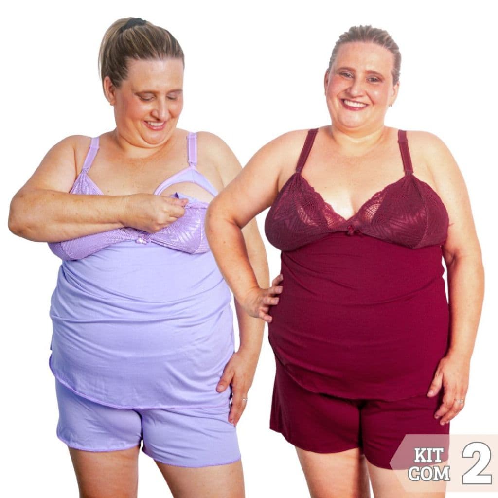 Kit 2 Baby Doll Amamentação Plus Size Pijama Gestante Maternidade Tamanho Grande