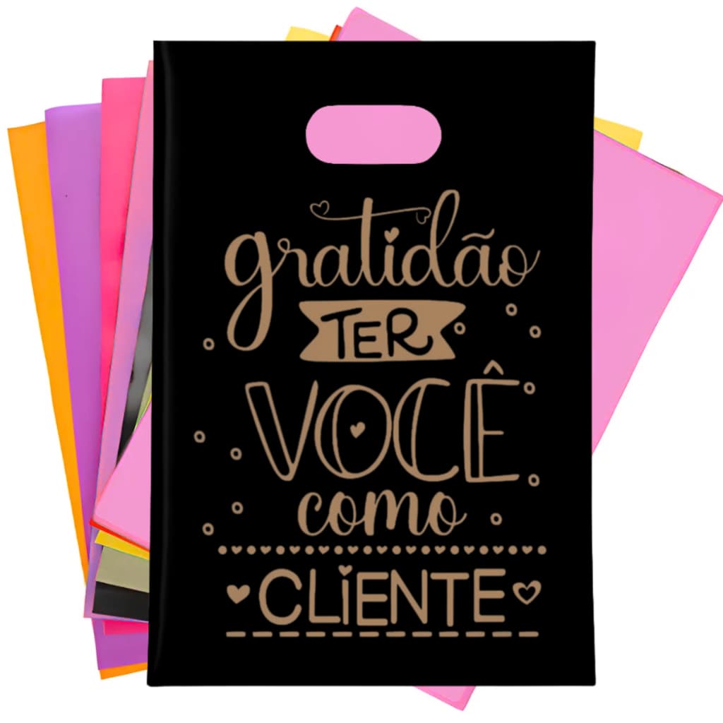 Kit 50 Sacolas Plásticas Estampada Gratidão Ter Voce 40x50 Personalizada