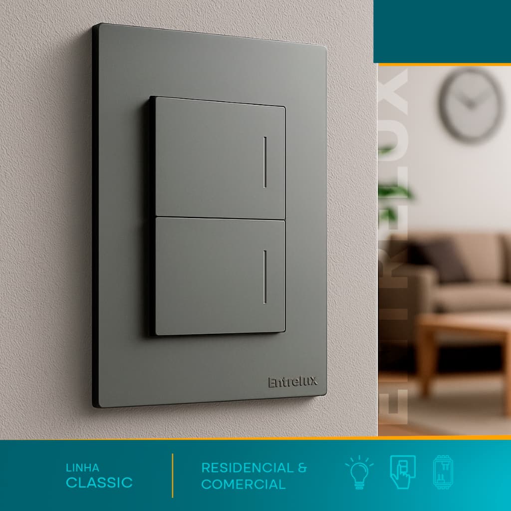 Conjunto Interruptor Duplo 2 Teclas 10a 4x2 Paralelo e Simples Linha Classic Entrelux