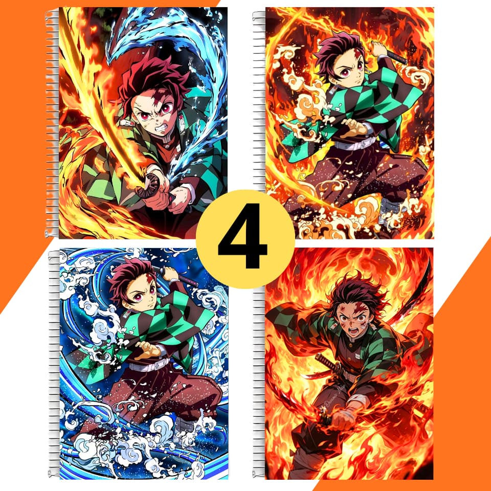 Kit 4 Adesivos Para Capa de Caderno Anime Demon Slayer Tanjiro Nezuko Excelente Qualidade