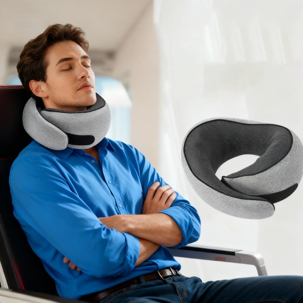 Travesseiro Premium de Viagem 2 em 1: Pescoço 360° e Apoio Lombar - Macio para Avião, Carro e Ônibus