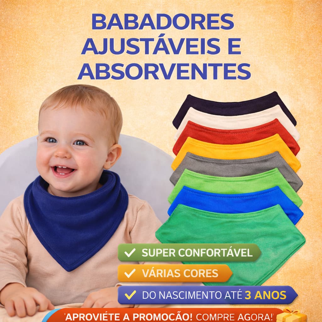 Kit Babador Bandana Bebê 10 Unidades Diversas Cores Absorvente e Confortável